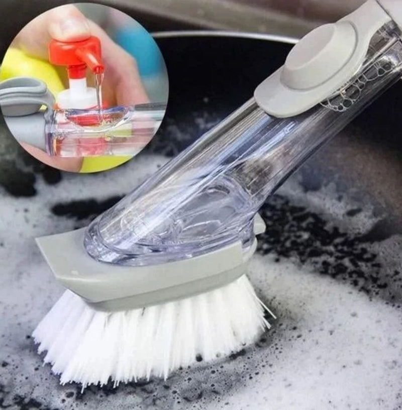 Escova De Limpeza 2 Em 1 - Dispenser Detergente Lava Louça!