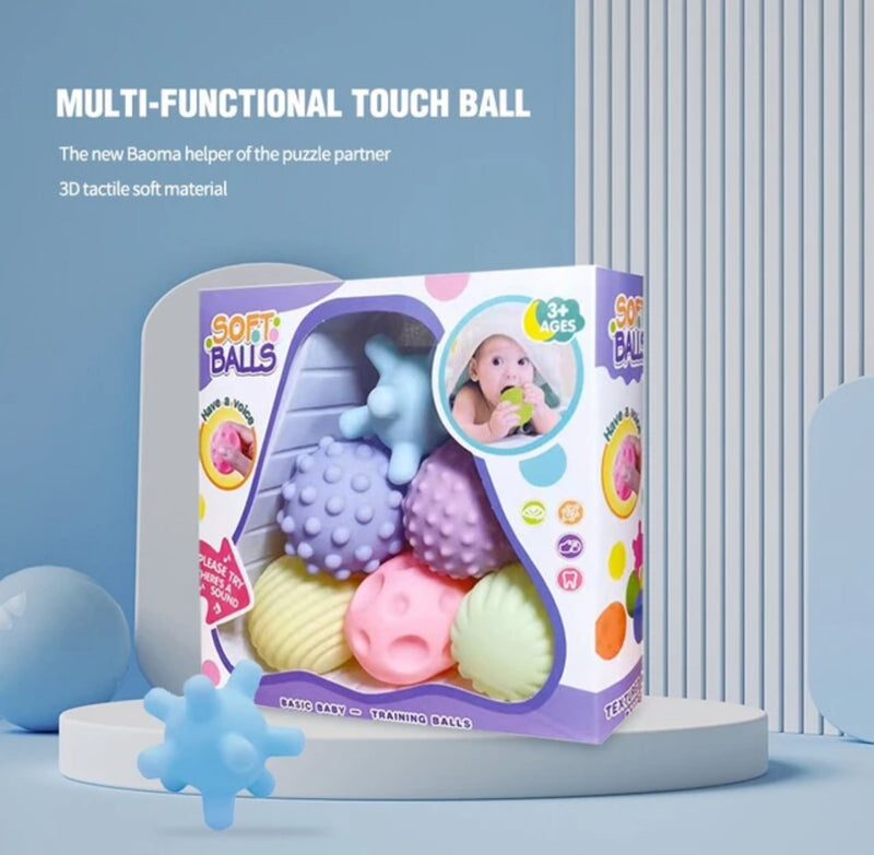 Explorando os Sentidos: Conjunto de 6 Brinquedos Sensoriais para Bebês - Bolas Texturizadas de Massagem e Chocalhos para Estimular o Tato e a Coordenação!